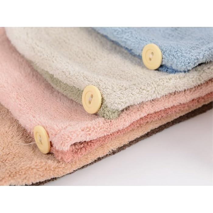 Microfiber Hair Drying Towel, Button-Up Design, Orange, 24 x 63 cm, Quick Dry Hair Wrap - Image 2